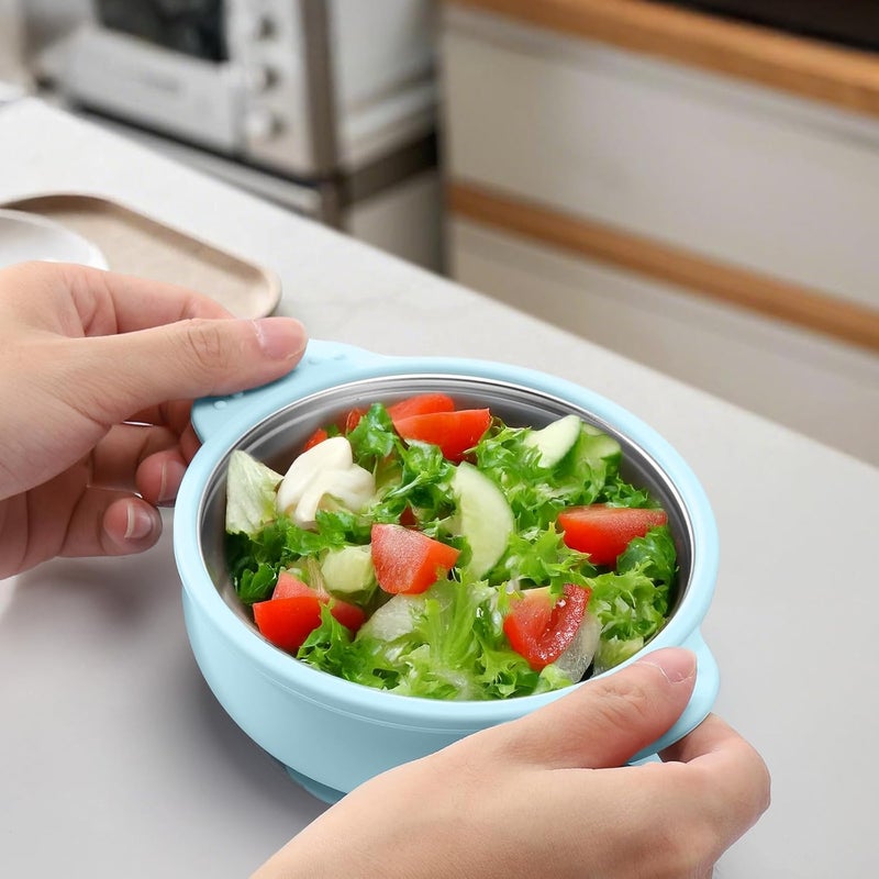 BUSOHA 3 Pack Stainless Steel Baby Bowls with Lid – 2-in-1 Toddler Feeding Bowl Heat-Resistant Spill-Proof Plate Suction Bowls for Kids Baby Toddler Food Feeding - Image 3